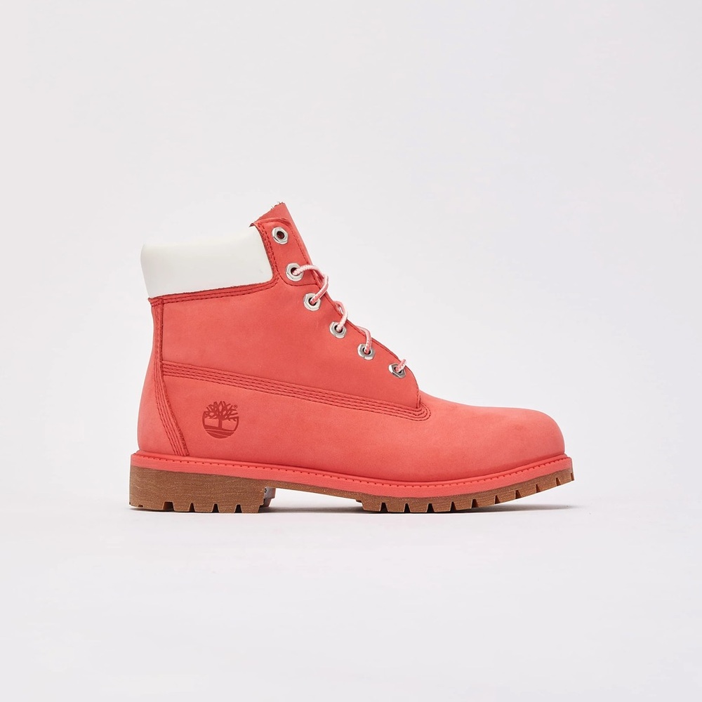 New Timberland Kids 6-Inch Premium Waterproof Coral Pink Lace-Up Boots, Size 2